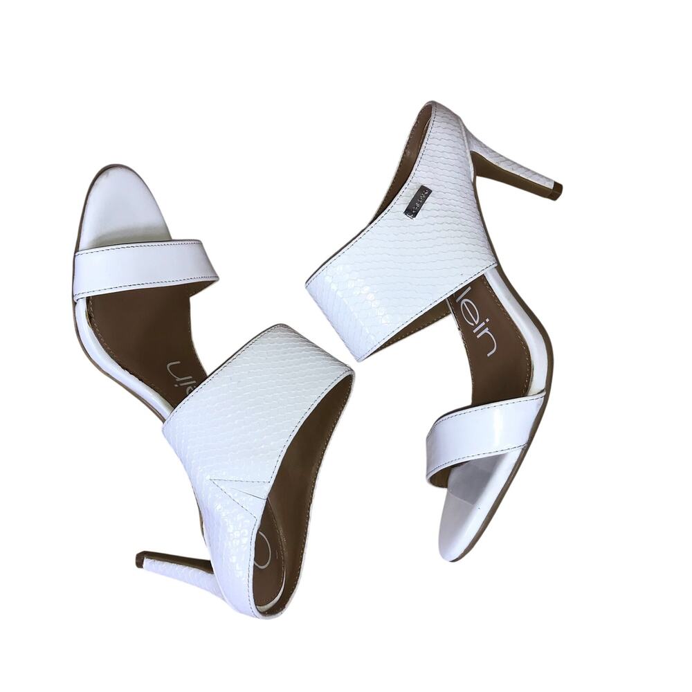 Calvin Klein Lorinda Heels Women’s 7 White Patent Stiletto Open Toe Mule Dress